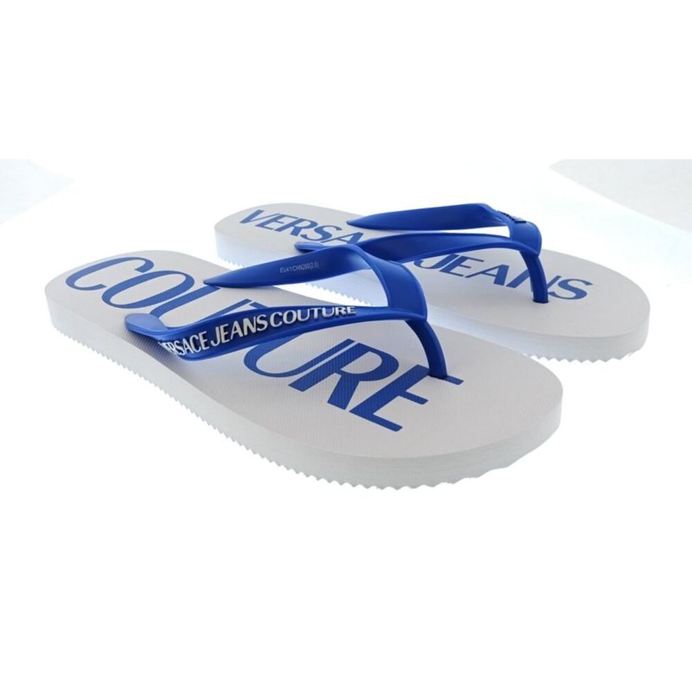 Versace Jeans Couture Mens White / Royal Blue Logo Flip-Flops